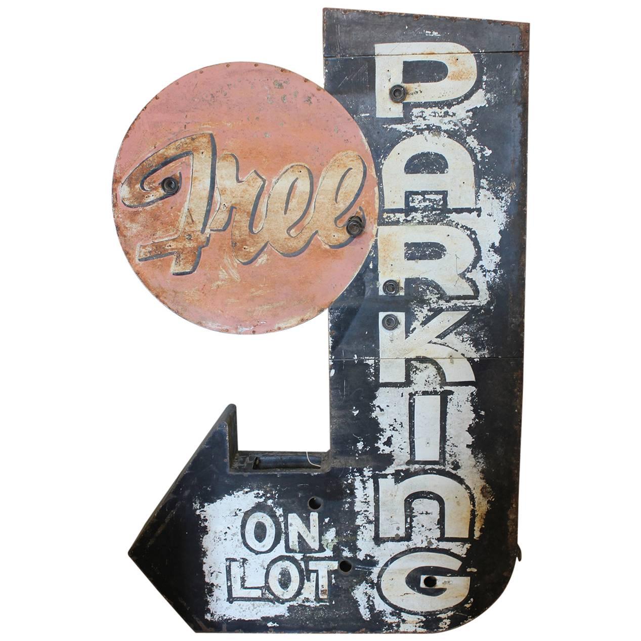 1950s Pre-Neon Double-Sided "Free Parking" Sign