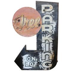 1950s Pre-Neon Double-Sided "Free Parking" Sign