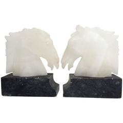 Pair of Vintage Alabaster Horse Head Bookends