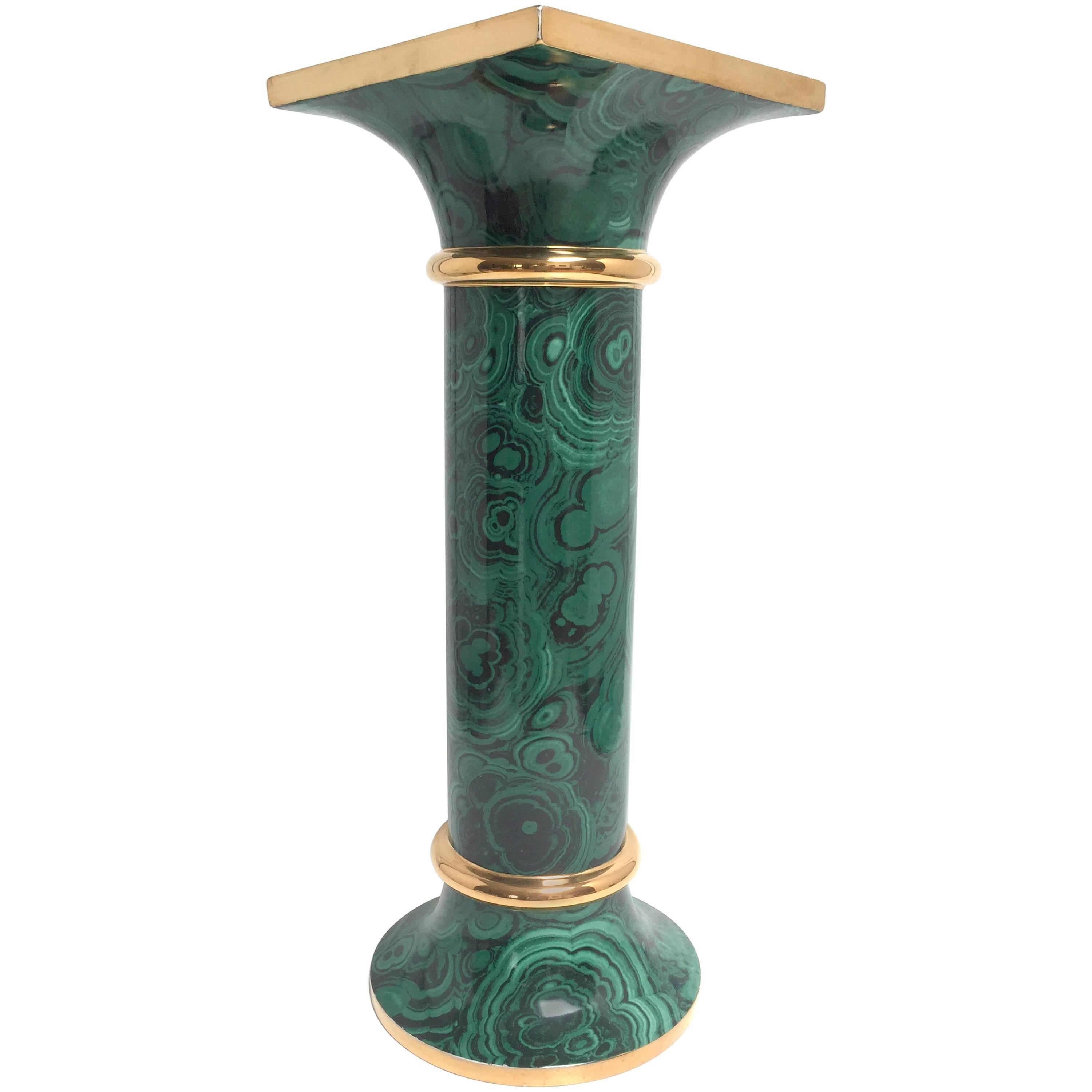 Italian Faux Malachite Pedestal or Column in the Style of Piero Fornasetti For Sale