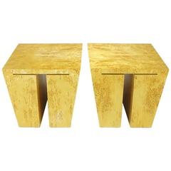 Used Pair of David Gulassa Studio Karelian Birch End Tables