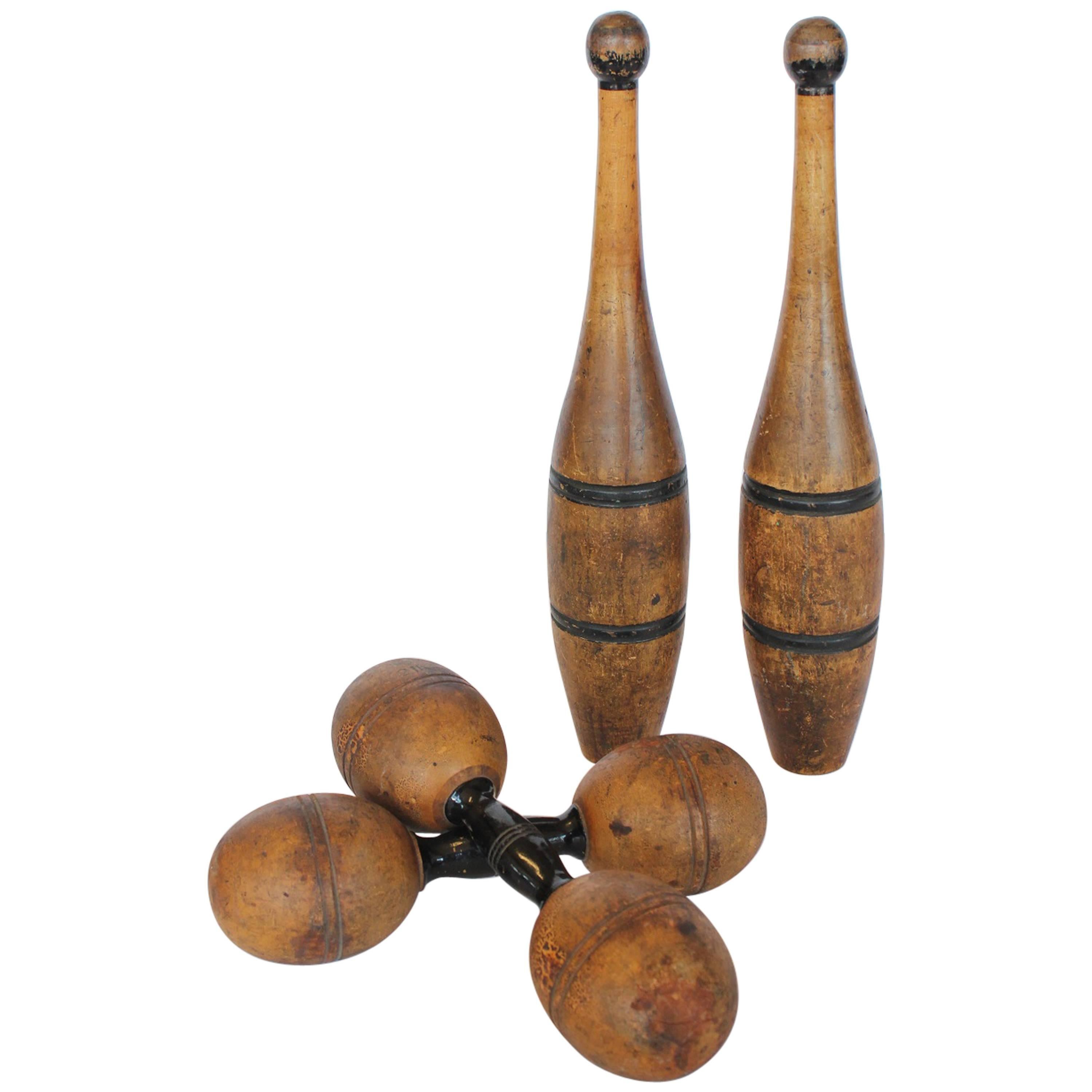 Antique Juggling Pins and Dumbbells For Sale
