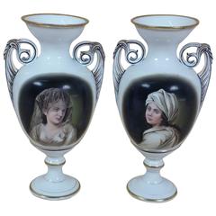 Pair of Mid-19th Century Paris Porcelain Vases with Painted Portraits 