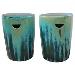 Green and Blue Dipped Glazed Ceramic Garden Stools