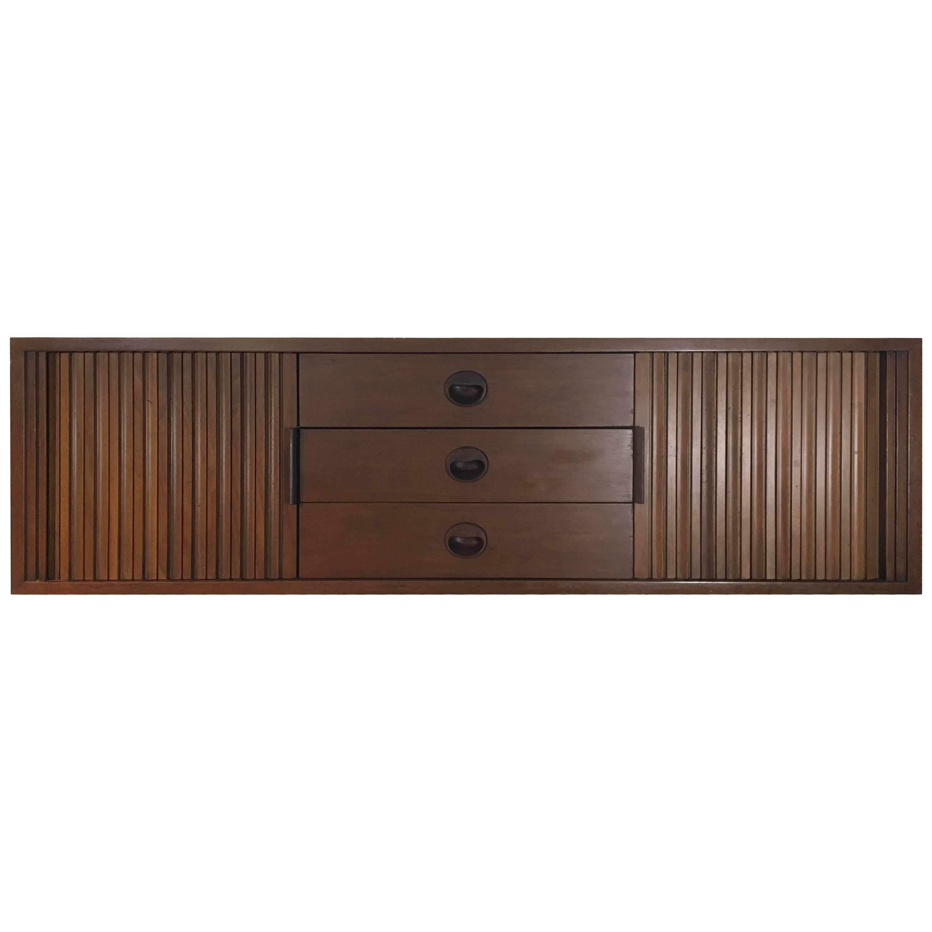 Walnut Wall Mount Credenza with Tambour Doors by Edward Wormley for Dunbar For Sale