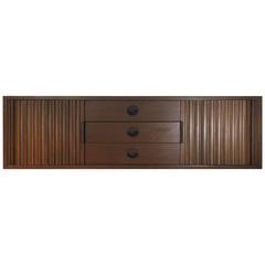 Walnut Wall Mount Credenza with Tambour Doors by Edward Wormley for Dunbar