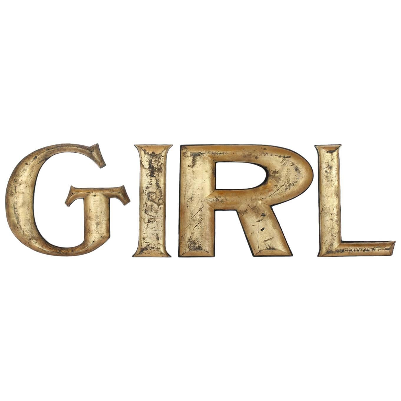 1900s Gold Leaf Wood GIRL Sign