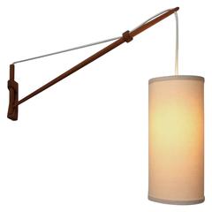 Mid-Century Modern Adjustable Oak Wall Light Made in Denmark