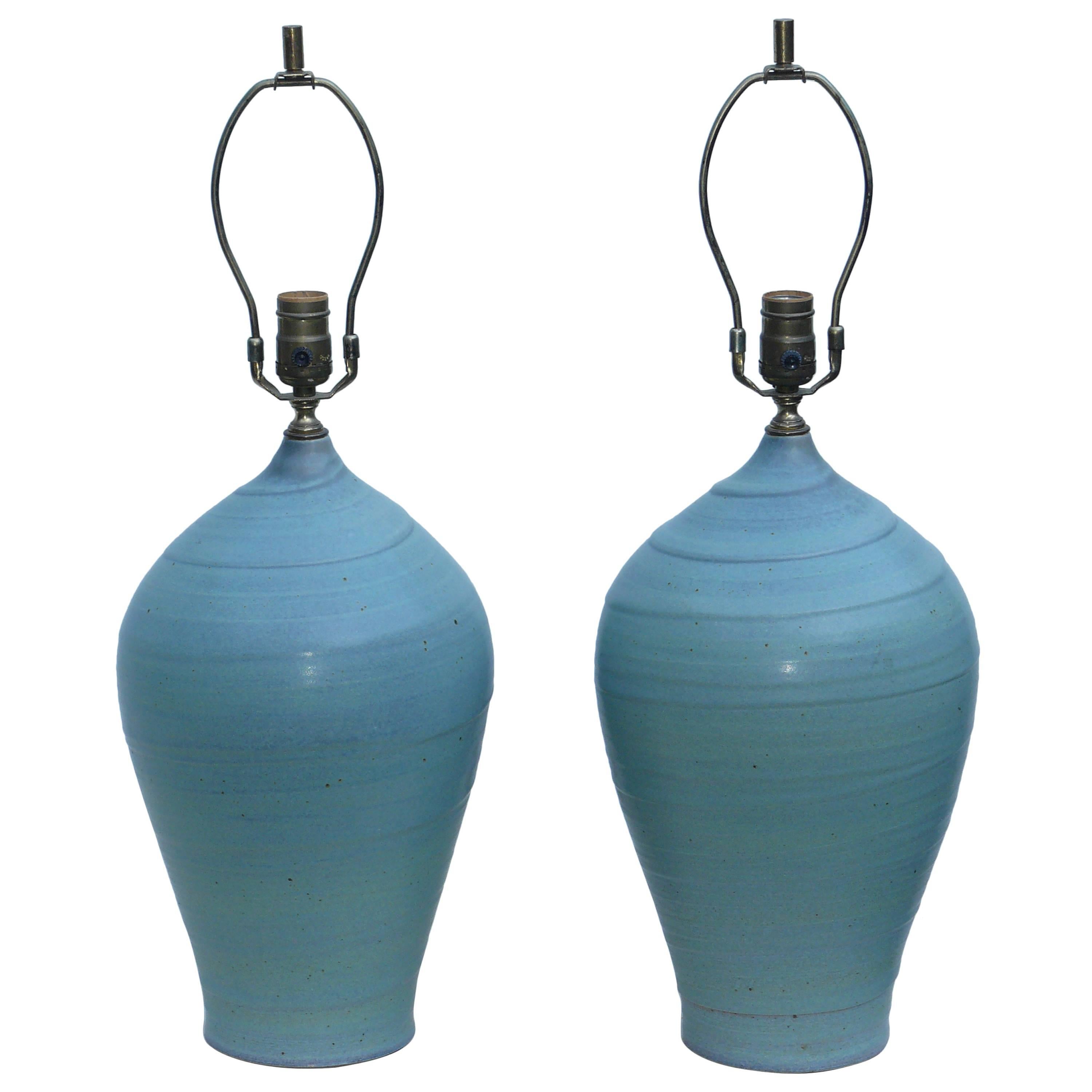 Pair of American Studio Art Pottery Lamps For Sale