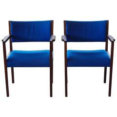 Pair of Cobalt Blue Jens Risom Dining/Side Chairs with Arms