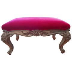 Antique Italian Silver Gilt Wood Bench Upholstered in Fuchsia Velvet