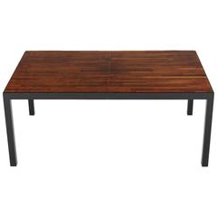 Milo Baughman for Directional, Exotic Mixed Woods Dining Table, Restored