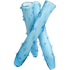Large Cased Light Blue and White Mid-Century Czech Art Glass 'Thorn' Flower Vase 2