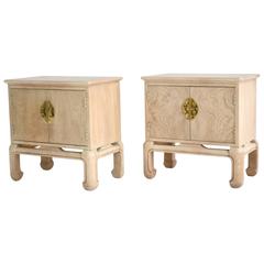 Pair of Mid-Century Asian Inspired Two-Door Side Tables