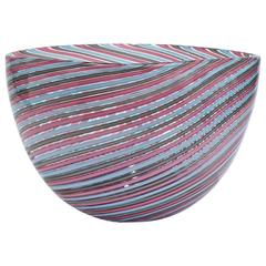 Large Cenedese Pink Blue and Gray "Filigrana" Murano or Venetian Art Glass Bowl 12