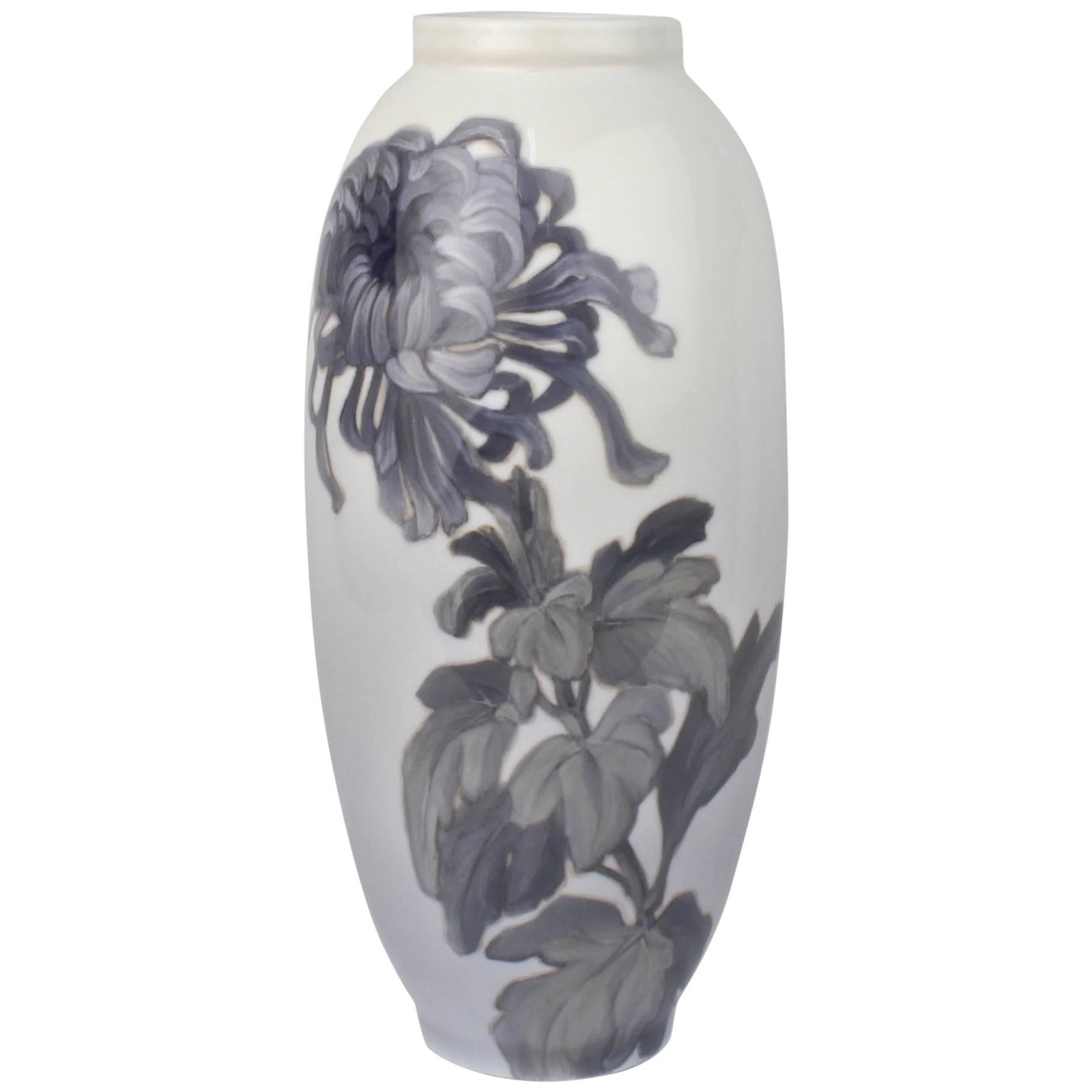 Early 20th Century Royal Copenhagen Porcelain Vase with a Large Chrysanthemum