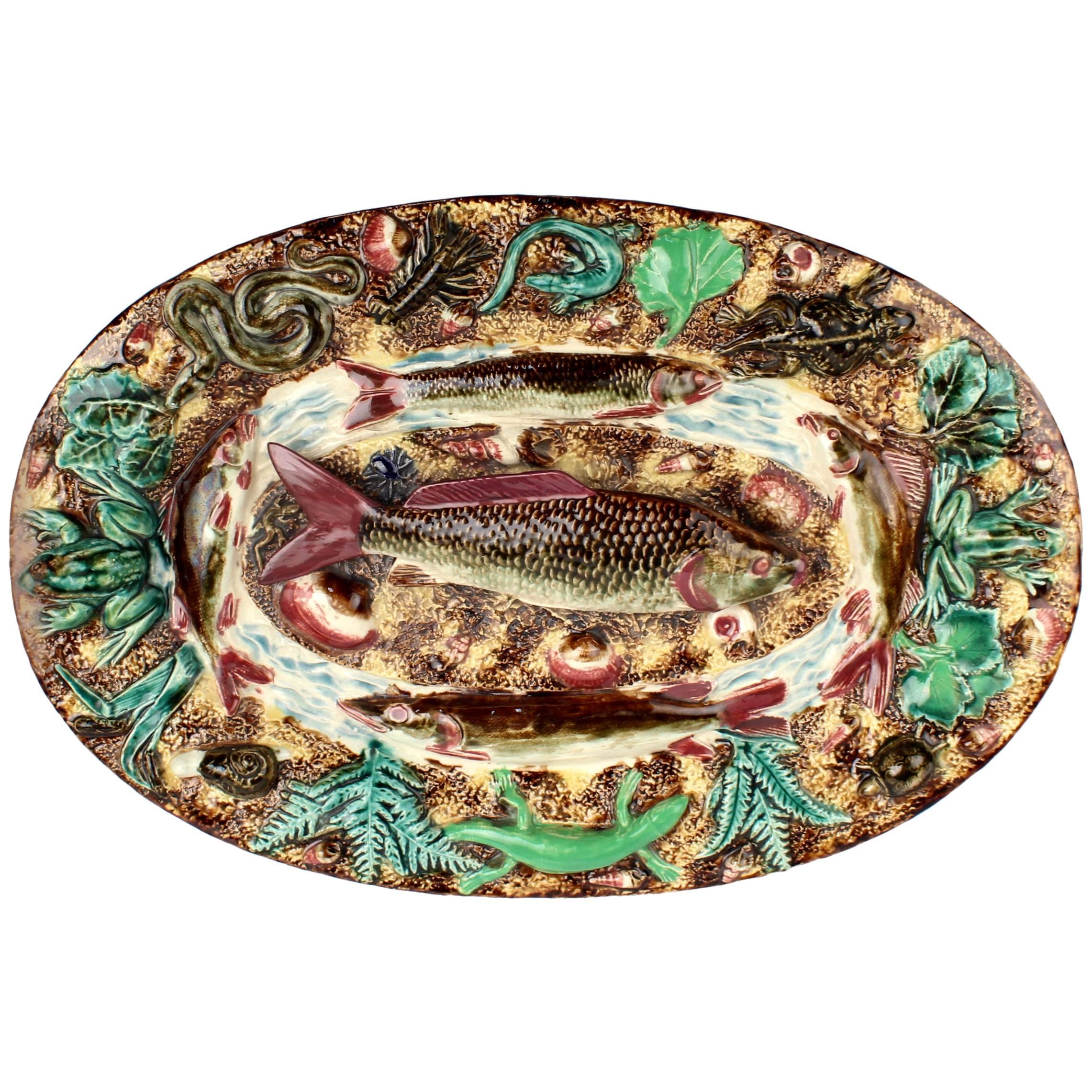 Antique French Palissy Majolica Fish Tray or Charger