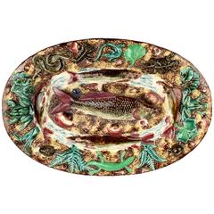 Antique French Palissy Majolica Fish Tray or Charger 12