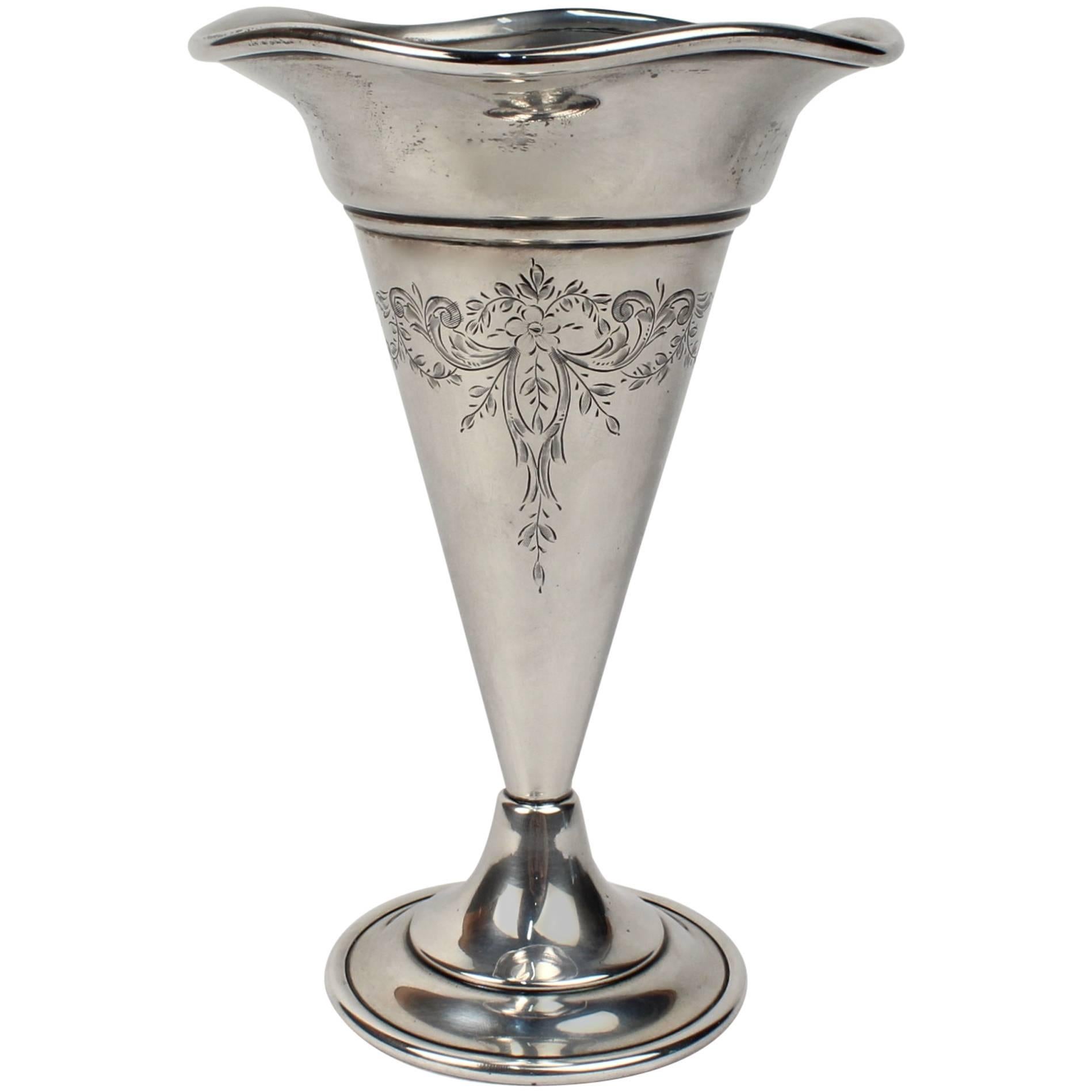 Antique American Sterling Silver Trumpet Form Flower Vase by G. Henckel & Co
