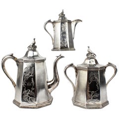 Used 19th Century Wood and Hughes New York Coin Silver Tea Set