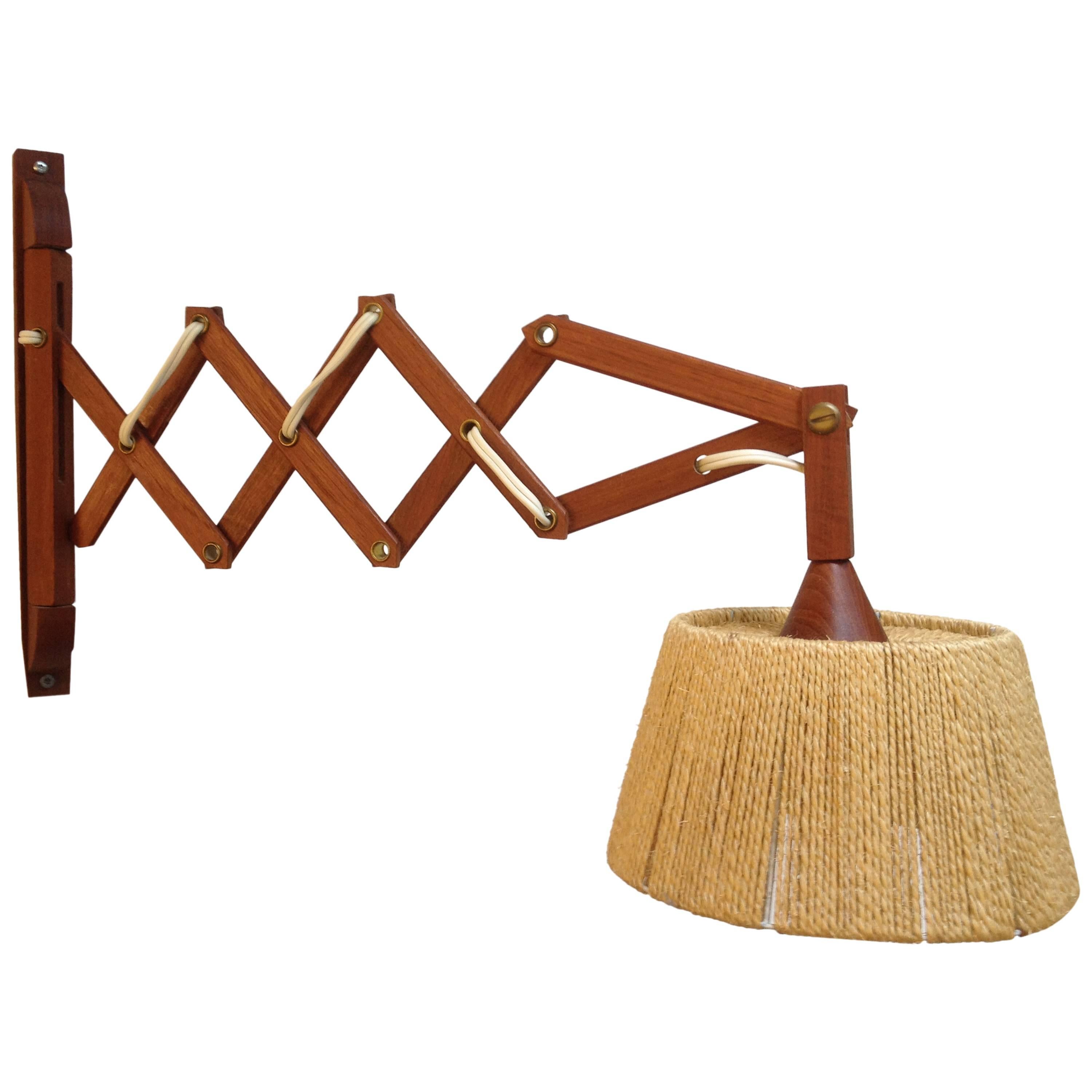 Gorgeous Danish Mid-Century Extendable Teak and Jute Wall Light