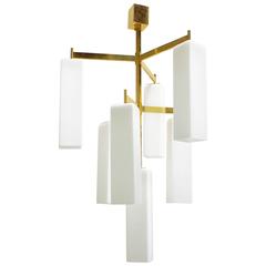 Italian Murano Frosted Glass and Brass Chandelier by Fabio Bergomi 2