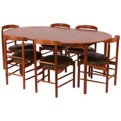 Stunning Greta Grossman Walnut and Leather Dining Chairs and Table