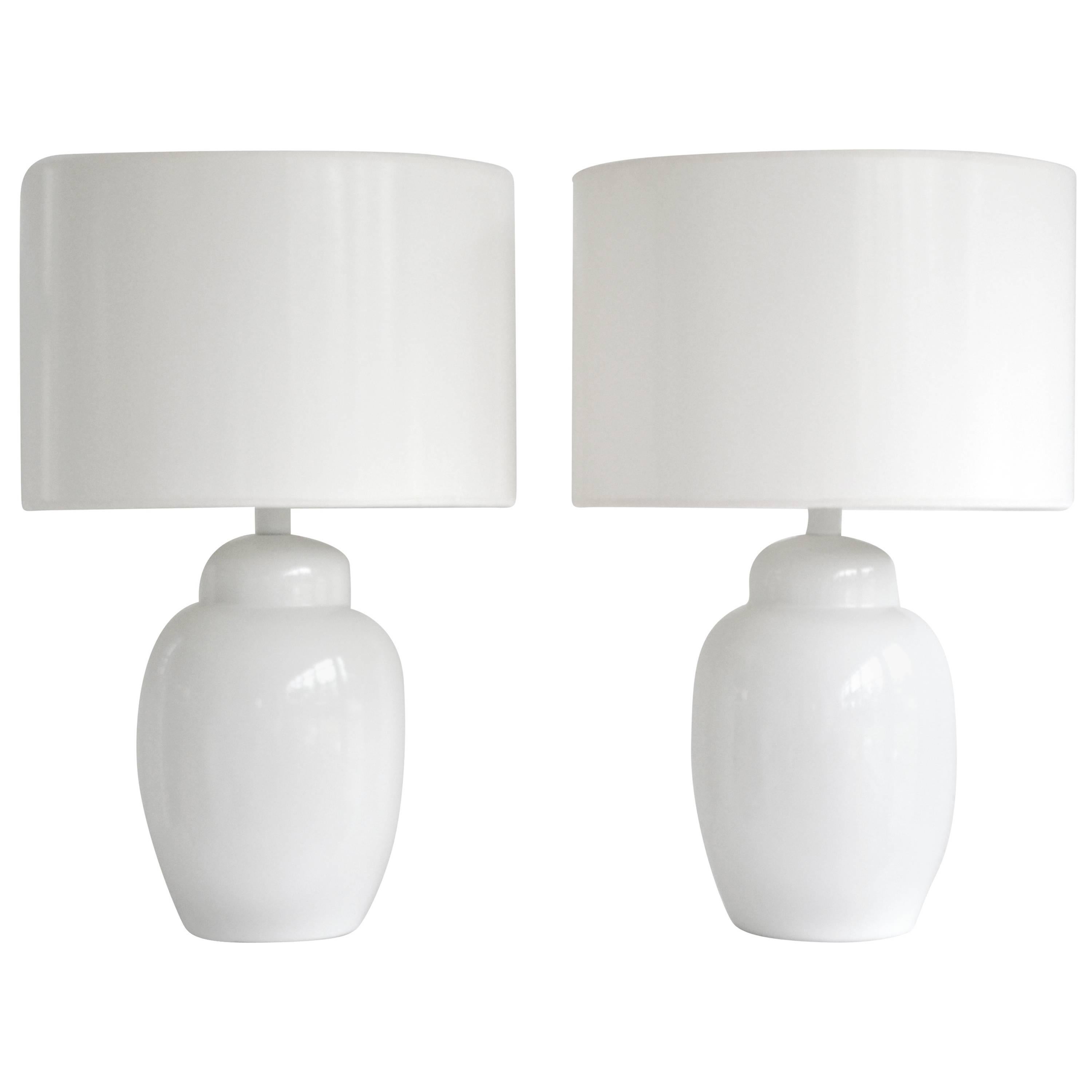 Pair of Midcentury Blanc de Chine Ginger Jar Form Table Lamps For Sale