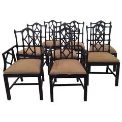 Chinese Chippendale Dining Chairs Vintage Set of Ten 10 Fretwork Made in Spain
