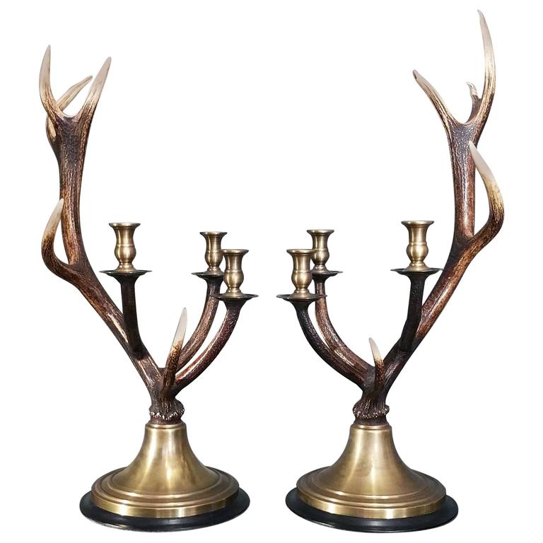 Pair of Natural Deer Antler Candlesticks at 1stdibs