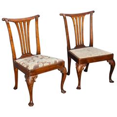 Pair of Fine Period Irish George II Walnut Chairs of Great Proportion