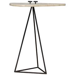 Travertine Marble and Iron Rod Petite Wedge Table