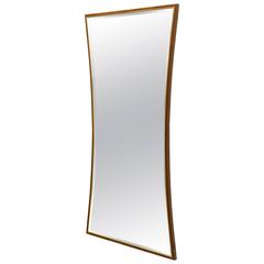 Teak and Brass Frame Hourglass Shape Wall Mirror