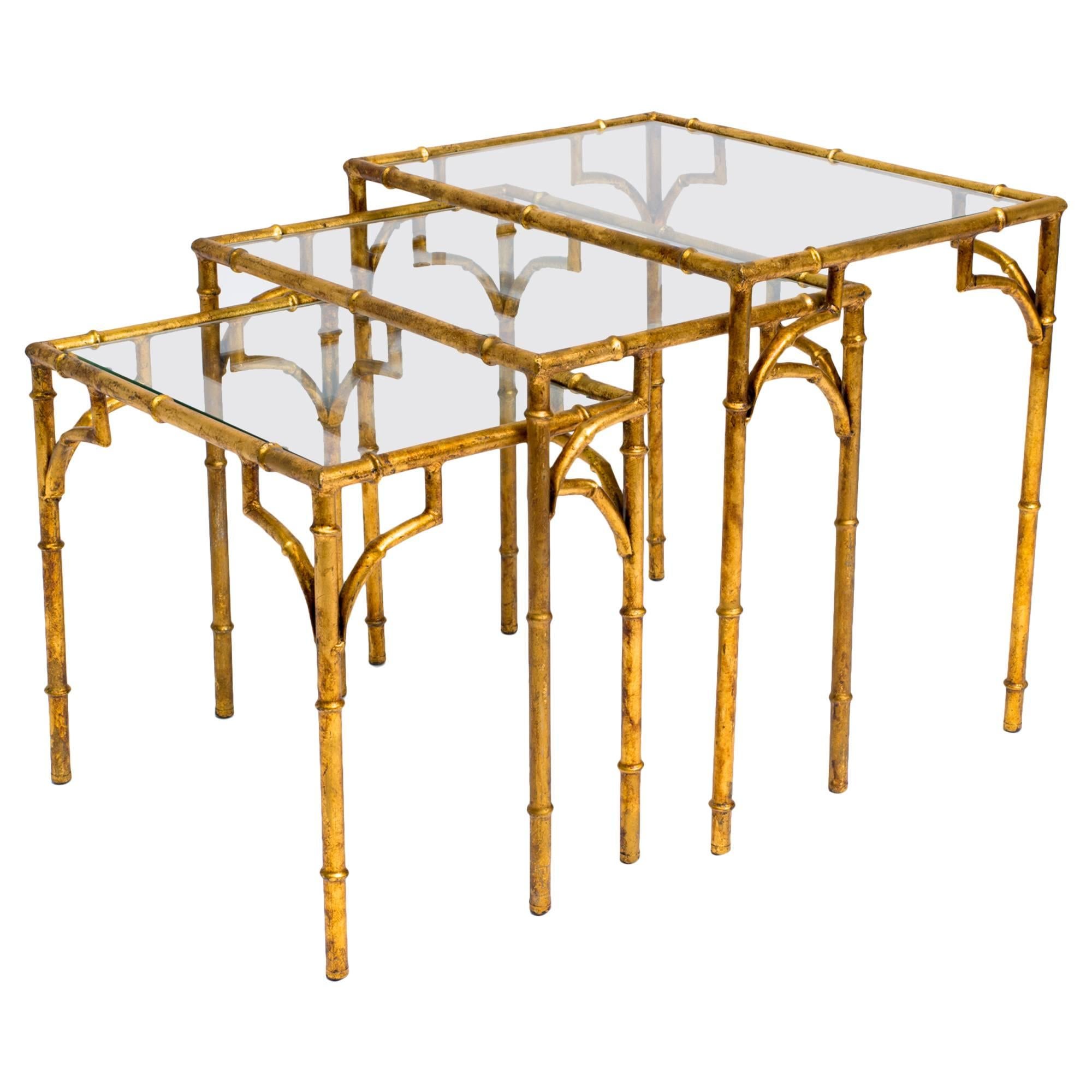 Set of Italian Faux Bamboo Gilt Metal Nesting Tables