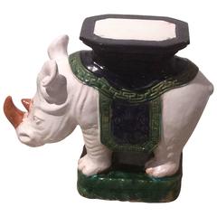 Garden Stand Stool Vintage Terra Cotta Rhino Rhinoceros Greek Key Palm Beach
