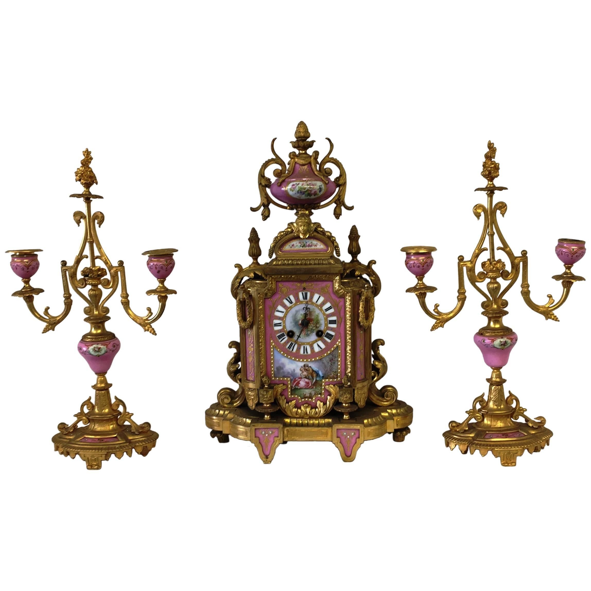 19th Century French Sevres Porcelain Clock Set