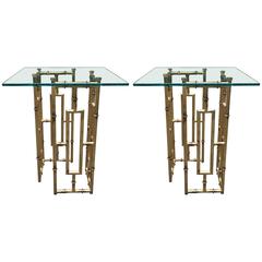 Pair of Gilded Faux Bamboo Side Tables