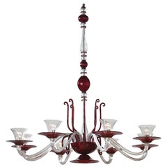 Napoleone Martinuzzi for Venini, Large Ruby and Colorless Glass Chandelier