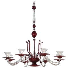 Napoleone Martinuzzi for Venini, Large Ruby and Colorless Glass Chandelier