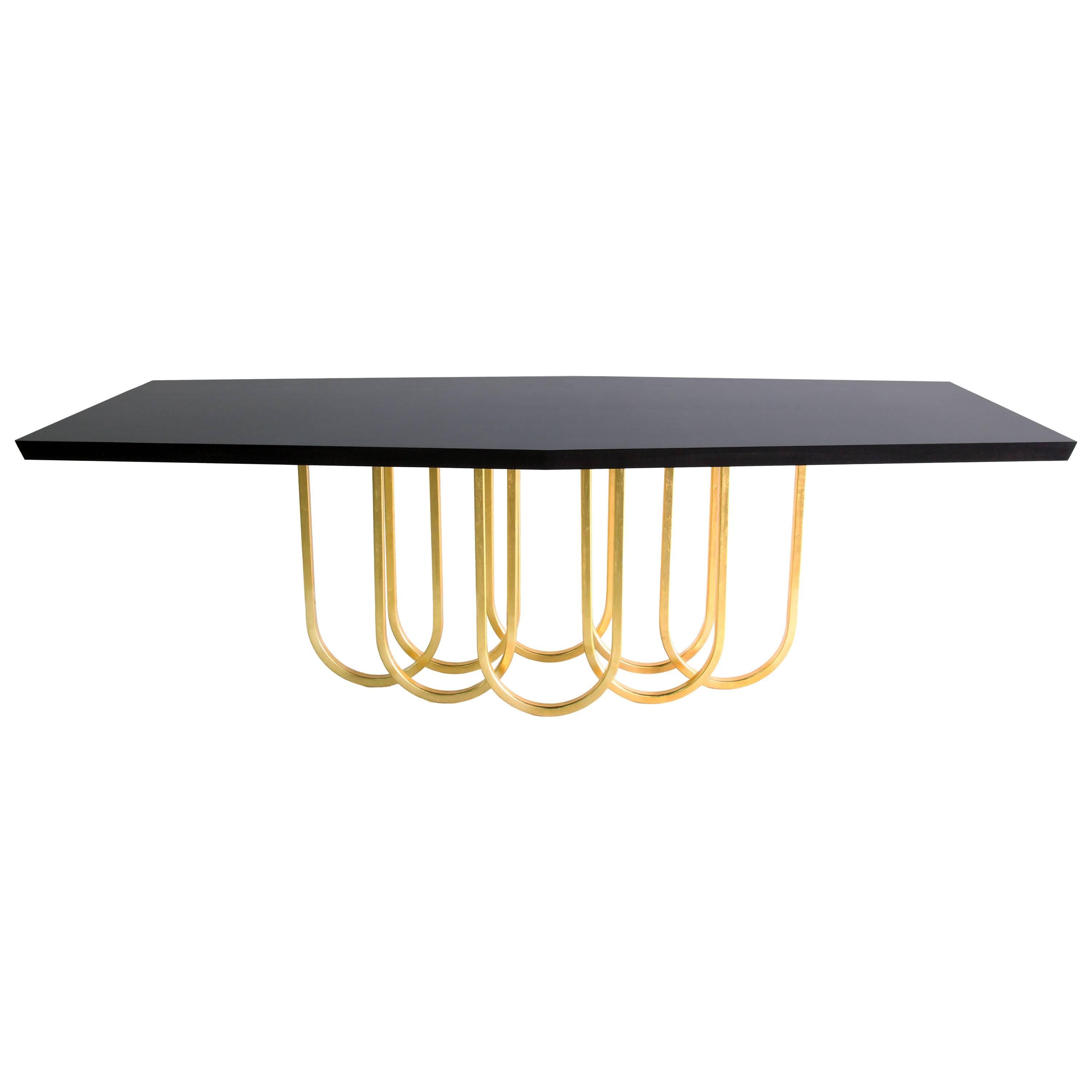 Contemporary Black and Gold "Lily" Dining Table by Alex Drew and No One, 2016 For Sale