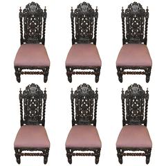Antique Set of Six Oak Framed Carolean Chairs