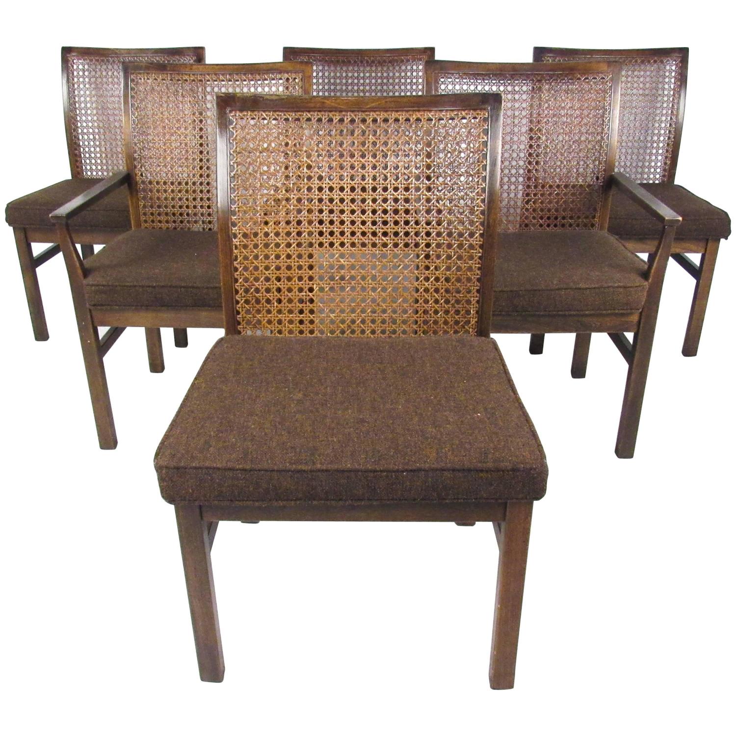 Set of Six Mid-Century Modern Cane Back Dining Chairs by Lane For Sale