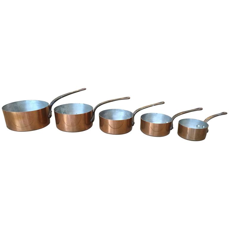 Beautiful French Set of Five Copper Pans, Copper Pots at 1stDibs