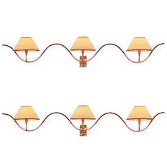 Jean Royere Attributed, A Pair of Three Light Ondulation Sconces