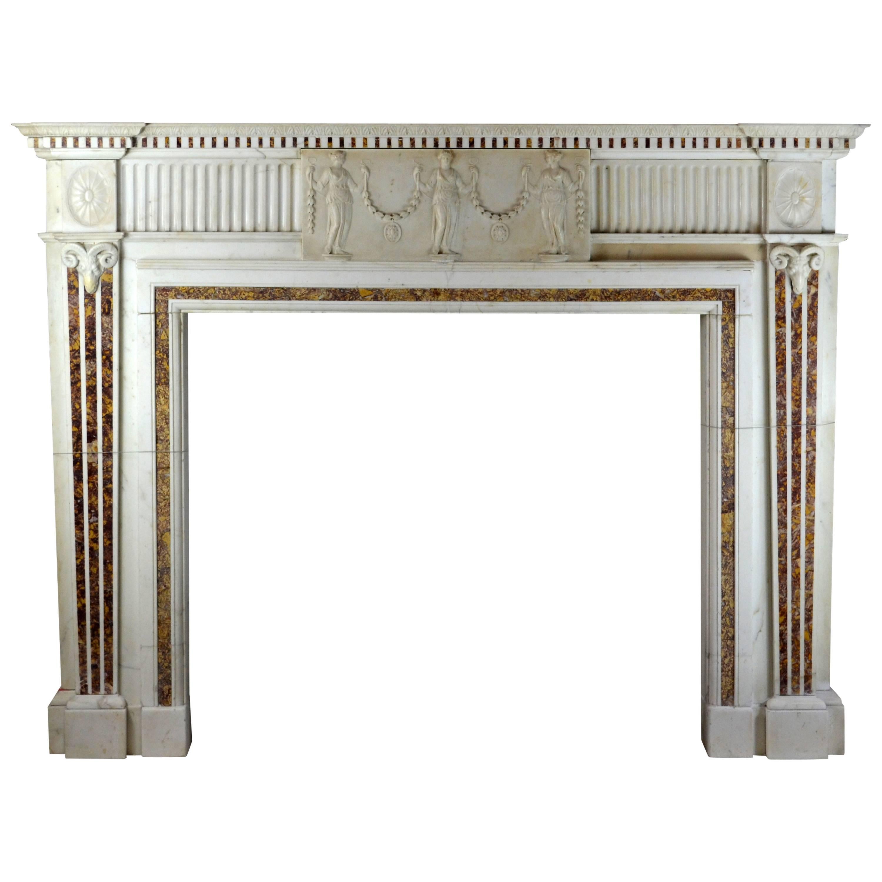 18th Century Georgian Mantel with Brocatella Inlays and Fine Carving 'GEO-ZE54' For Sale