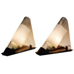 Pair of Postmodern Murano Glass White-Rod Bedside Table Lamps by Venini