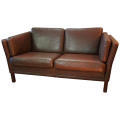 Two-Seat Leather Sofa in Danish Modern Børge Mogensen Style, 1970s