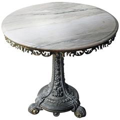 Antique Gothic Revival Cast Iron and Carrara Marble Topped Centre Table, circa 1870