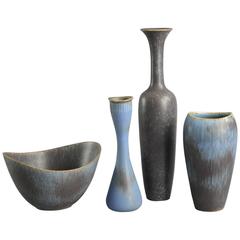 Four Vases with Blue and Brown Glaze by Gunnar Nylund for Rörstrand