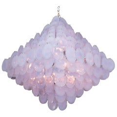 Huge Alex Iridescent Murano Glass Disc Chandelier in Double Pyramid Shape